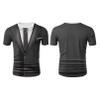 YONGHS Mens Fake Tuxedo T-Shirt Short Sleeve Printed Vest Tie Tux Shirt Fancy Dress Costume Shirt Dark Gray Large view 3