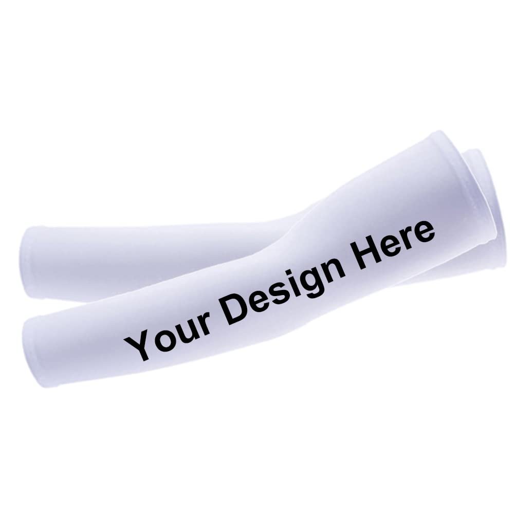 TopTie Custom 1 Pair Arm Sleeves for Men Women, Personalized Arm Compression Sleeve for Football, Basketball & Volleyball-1 Pair White