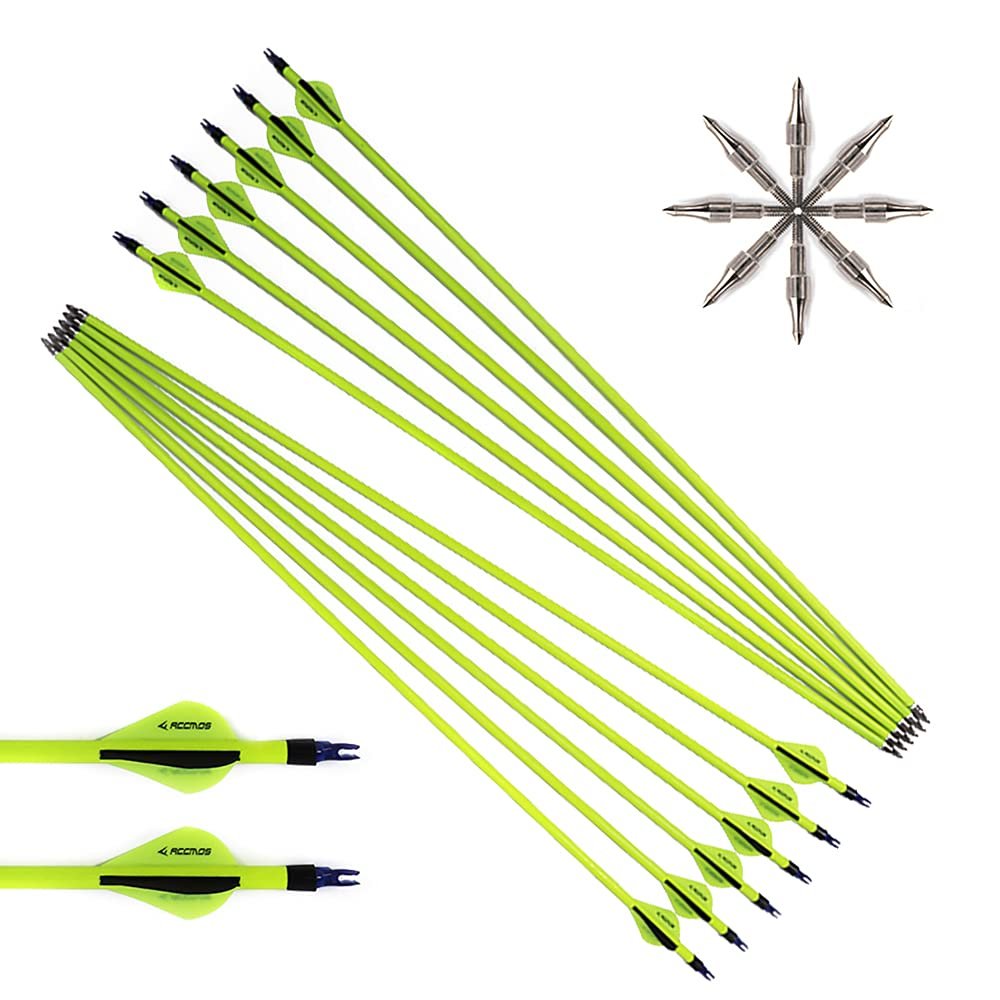 24pc ID 6.2mm .244" Custom Length 22-30 Inch Carbon Arrows Spine 500 Target Practice & Hunting Arrow Rotatable Nock for Recurve Bow Compound Bow Adult Youth Shooting