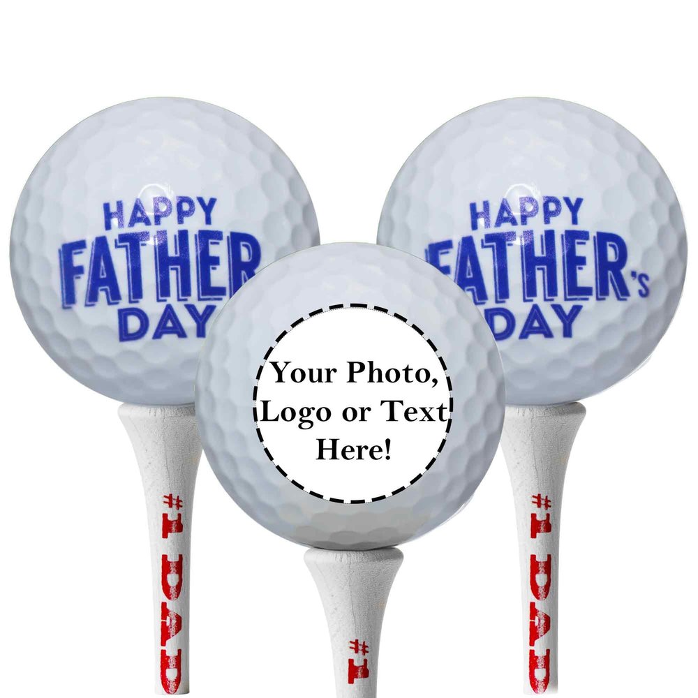 Fathers Day Golf Gift Set 3 Personalized Golf Balls & 20 White Tees Printed with #1 DAD Tournament Quality Balls Unique Gift for Dad, Grandpa, Husband