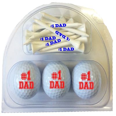#1 Dad Golf Ball Gift Pack with 20 Imprinted Golf Tees and 3 Imprinted Golf Balls