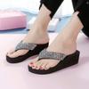 Saohuo Rhinestones Wedges Flip Flops for Women Bohemia Casual Beach Platform Shoes Summer Fashion Slippers, Black, 7.5 view 2