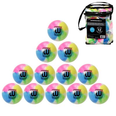 Winnwell Street Hockey Balls Medium Density Ball for Indoor & Outdoor - Made for for Field, Road & Street Hockey Games with Storage Bag - 65mm & 50 Gram Weight (Multi Colour)