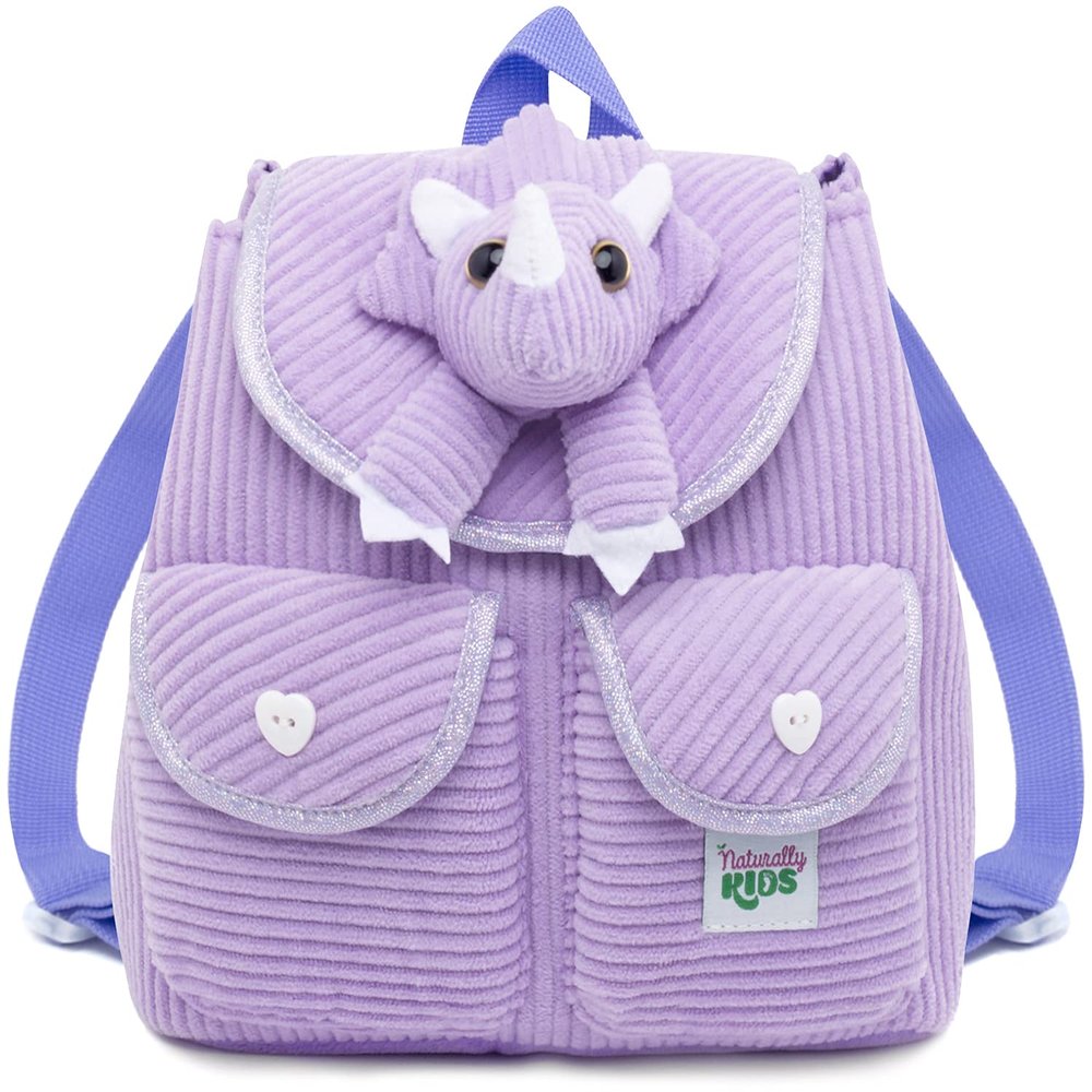 Purple Dinosaur Triceratops Mini Backpack for Kids, Mini Backpack for Toddler Girls, Gift for 2 3 4 5 Year Old Girl Boy