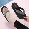Saohuo Rhinestones Wedges Flip Flops for Women Bohemia Casual Beach Platform Shoes Summer Fashion Slippers, Black, 5.5 view 3