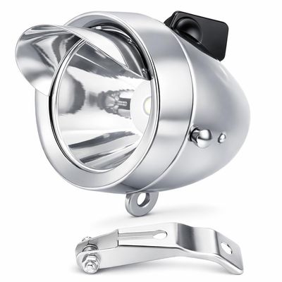 Garosa Vintage Bicycle Headlight Retro Bike LED Light Night Riding with Metal Brim Retro Safety Front Head Lamp Cycling Accessories for Outdoor(Silver),Downlight