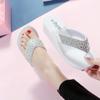 Saohuo Rhinestones Wedges Flip Flops for Women Bohemia Casual Beach Platform Shoes Summer Fashion Slippers, White, 6 view 4