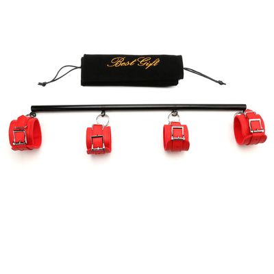Tighten Black Adjustable Pilates Spreader Bar Set with 4 Fur Red Straps Kit Sports Aid Training Yoga Fitness Gear with Fur Flocking Storage Bag
