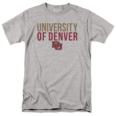 University of Denver Official Stacked Unisex Adult T-Shirt, Athletic Heather, 5X-Large