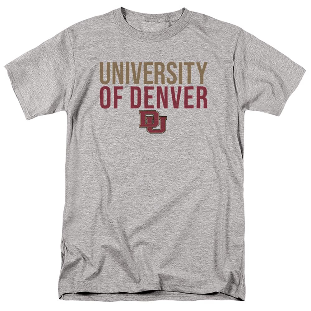 University of Denver Official Stacked Unisex Adult T-Shirt, Athletic Heather, 5X-Large