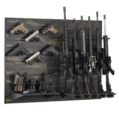 Hold Up Displays 12 Gun Rack for 6 Rifles and 6 Pistols Modern Tactical Black Cam Multi Use Slatwall Display System Modular Assembly- HD100-BC