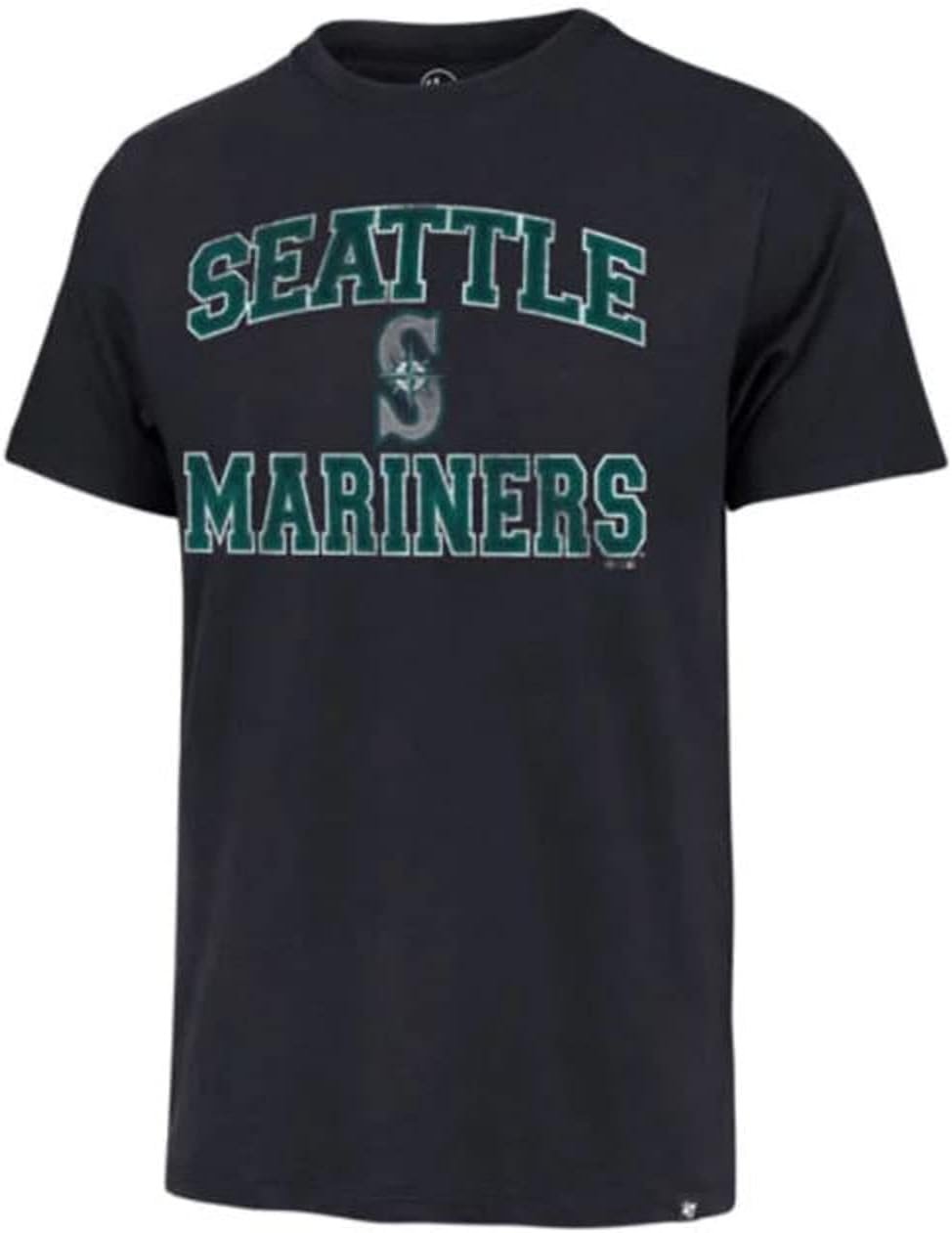 47 MLB Men's Union Arch Franklin Team Color Primary Logo Word Mark Short Sleeve T-Shirt - Seattle Mariners Navy Medium