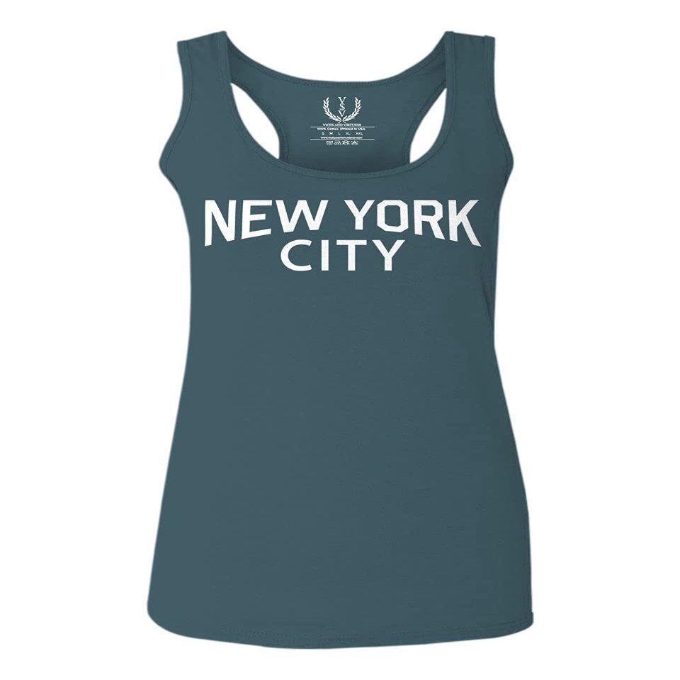 0102. Cool Vintage Retro Graphic New York City NYC Lenon NY Women's Tank Top Racerback (Indigo Blue X Small)