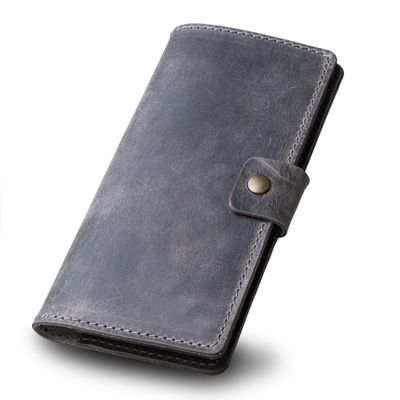 PEGAI Handmade Minimalist Design Checkbook Cover | 100% Distressed Full Grain Horse Leather Checkbook Wallet | Business Checkbook Binder | Clark (Rock)