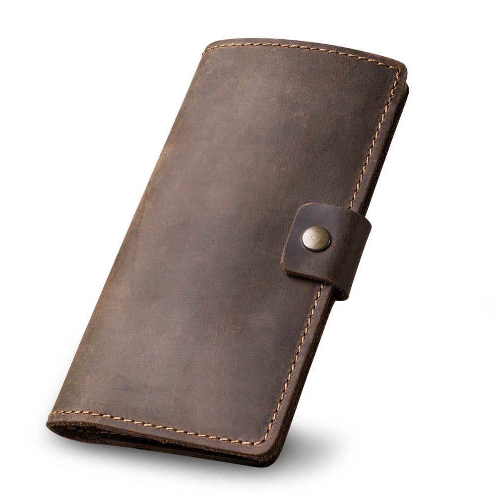 PEGAI Handmade Minimalist Design Checkbook Cover | 100% Distressed Full Grain Horse Leather Checkbook Wallet | Business Checkbook Binder | Clark (Chestnut)