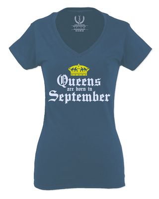 0107. It's is My Birthday Gift Queens are Born in September 20th 30th 40th 50th for Women V Neck Fitted T Shirt (Indigo Blue X Small)