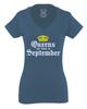 0107. It's is My Birthday Gift Queens are Born in September 20th 30th 40th 50th for Women V Neck Fitted T Shirt (Indigo Blue X Small) view 1