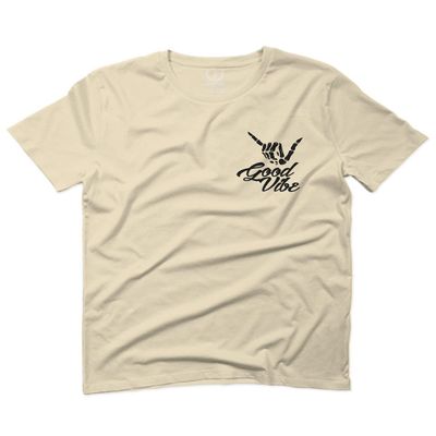 0115. Skeleton Shaka Good Vibes Graphic Vintage Surf Bones Hand for Men T Shirt (Beige 2X-Large)
