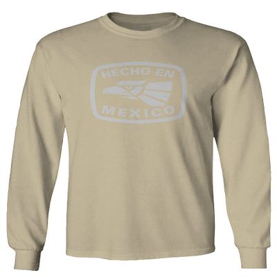 0114. Hecho en Mexico Logo 5 de Mayo Viva Mexican Republic Mexicano Men's Long Sleeve t Shirt (Beige X-Large)