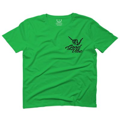 0115. Skeleton Shaka Good Vibes Graphic Vintage Surf Bones Hand for Men T Shirt (Irish Green 2X-Large)