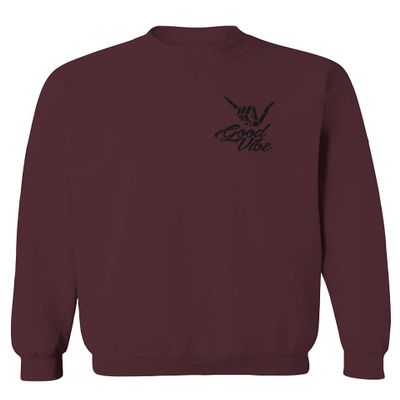 0115. Skeleton Shaka Good Vibes Graphic Vintage Surf Bones Hand Men's Crewneck Sweatshirt (Maroon X-Large)