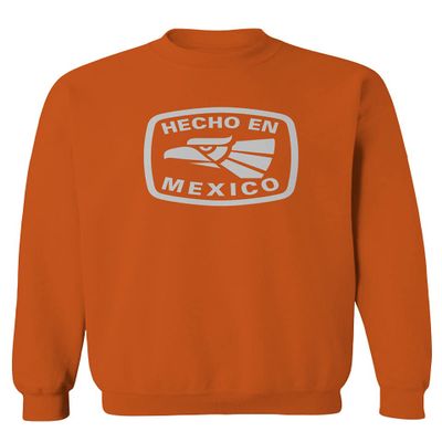 0114. Hecho en Mexico Logo 5 de Mayo Viva Mexican Republic Mexicano Men's Crewneck Sweatshirt (Orange Medium)