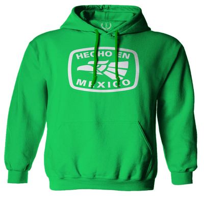 0114. Hecho en Mexico Logo 5 de Mayo Viva Mexican Republic Mexicano Sweatshirt Pullover Hoodie (Irish, Large)