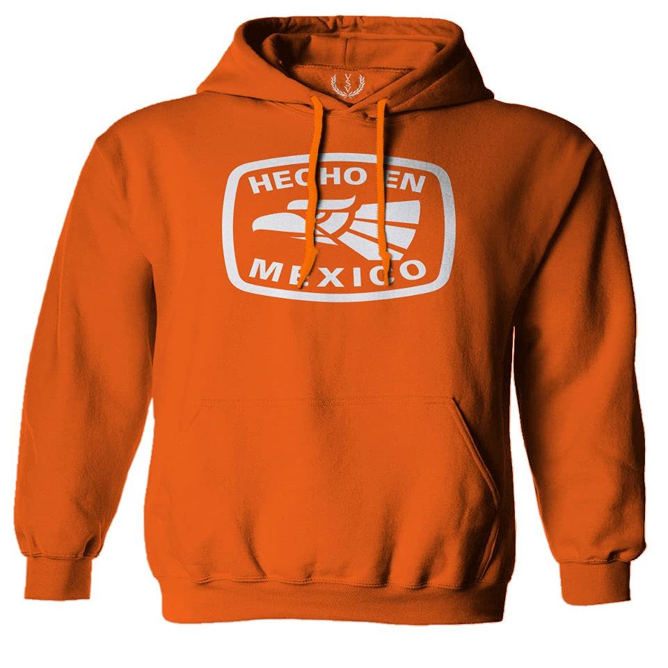 0114. Hecho en Mexico Logo 5 de Mayo Viva Mexican Republic Mexicano Sweatshirt Pullover Hoodie (Orange, Medium)