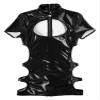 Alvivi Women's Wet Look Patent Leather Slim Bodycon Bodysuit Sleeveless Fitted Mini Dress Clubwear Black Short Sleeve XX-Large view 2