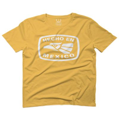 0114. Hecho en Mexico Logo 5 de Mayo Viva Mexican Republic Mexicano for Men T Shirt (Gold 2X-Large)