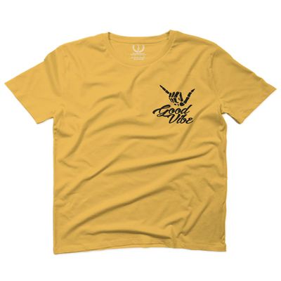 0115. Skeleton Shaka Good Vibes Graphic Vintage Surf Bones Hand for Men T Shirt (Gold 2X-Large)