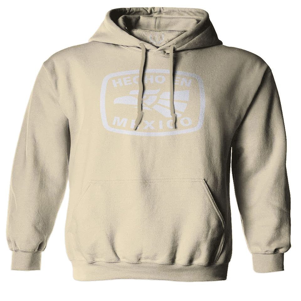 0114. Hecho en Mexico Logo 5 de Mayo Viva Mexican Republic Mexicano Sweatshirt Pullover Hoodie (Beige, Large)