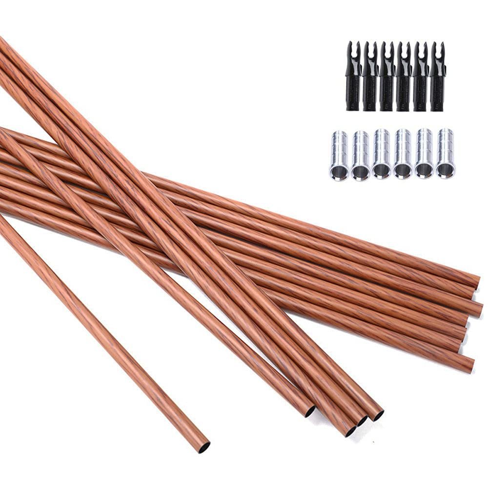OBTOUTDOOR 50pcs 29 Inch Archery Pure Carbon Arrow Shafts Spine 500 ID6.2mm DIY Wooden Skin Shaft with Arrow Nocks & Aluminum Insert