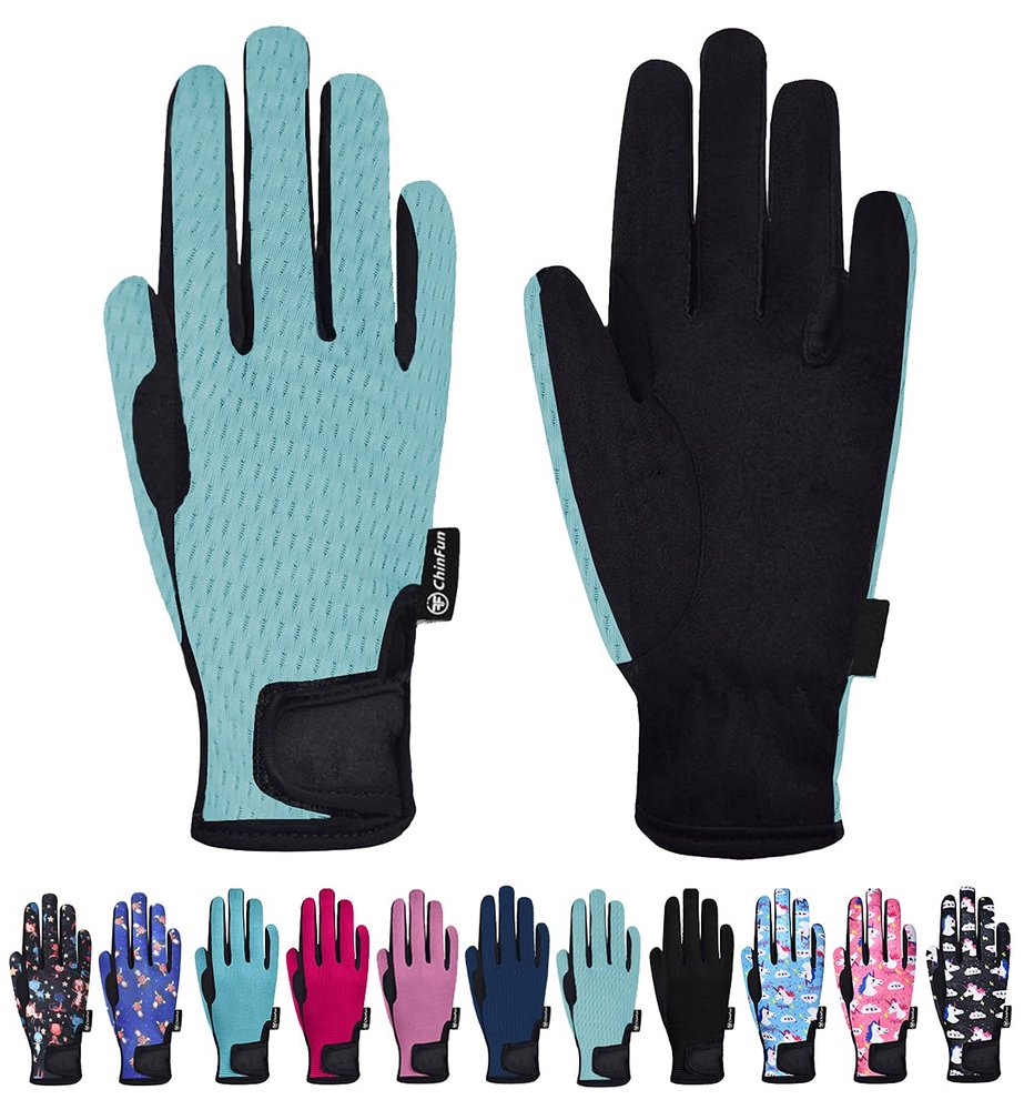ChinFun Kids Horse Riding Gloves Child Summer Gloves Cycling Gloves Perfect for Cycling Riding Running Spring Outdoor Activities Cool Mesh Sky Blue Size L 10-12