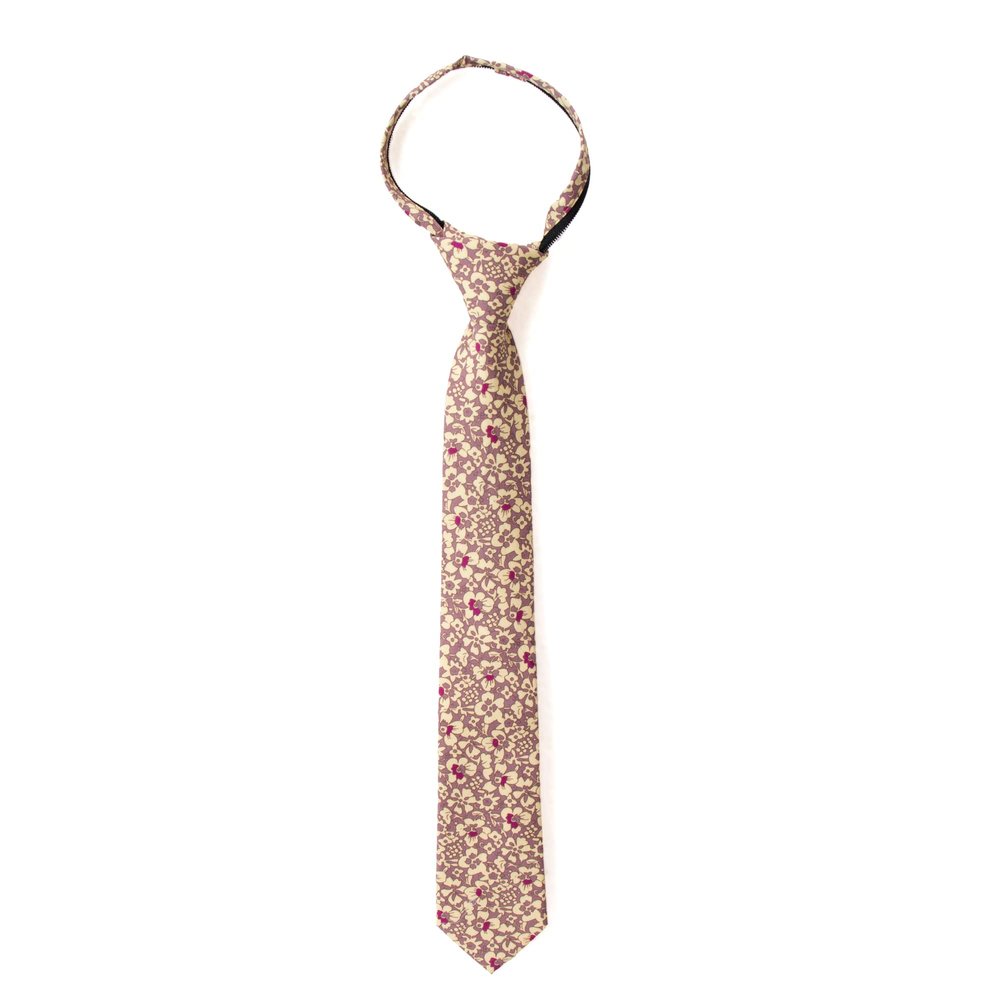 Spring Notion Boys' Cotton Floral Print Zipper Neckties in Trendy Colors, 55-Rose Gold Small