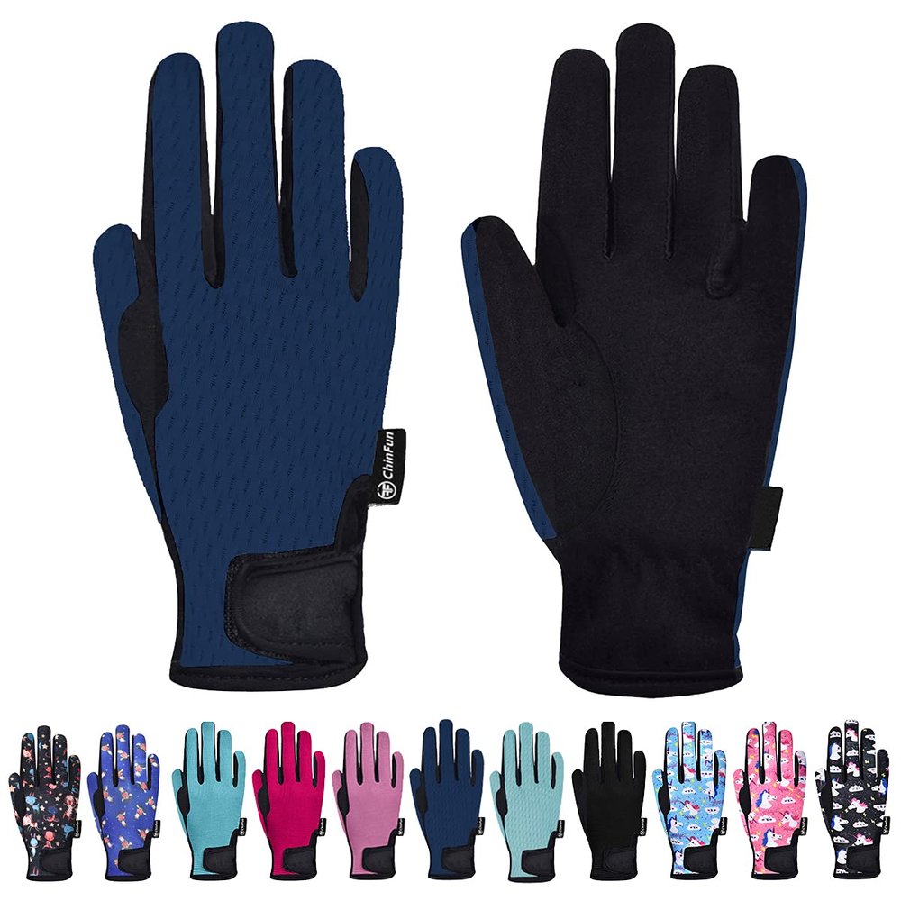 ChinFun Kids Horse Riding Gloves Child Summer Gloves Cycling Gloves Perfect for Cycling Riding Running Spring Outdoor Activities Cool Mesh Deep Blue Size XL 12-14