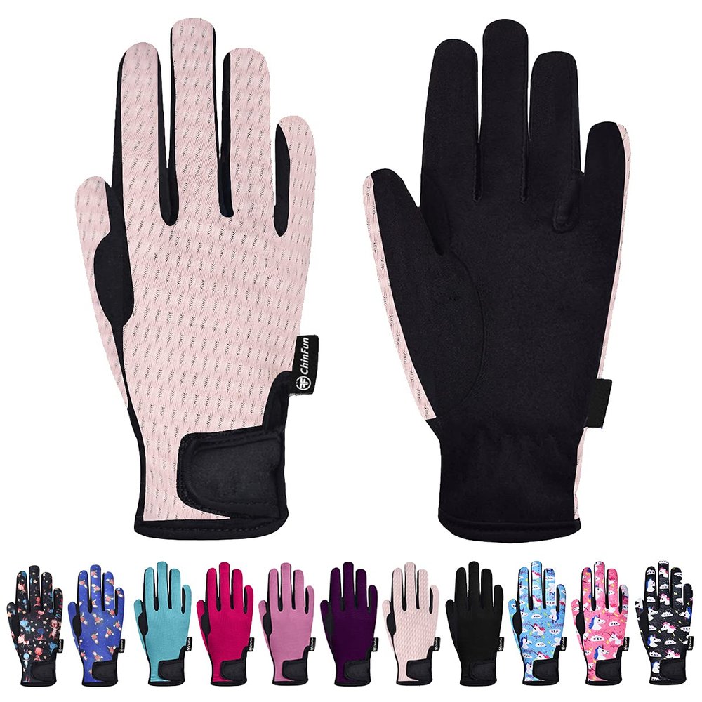ChinFun Kids Horse Riding Gloves Child Summer Gloves Cycling Gloves Perfect for Cycling Riding Running Spring Outdoor Activities Cool Mesh Pink Size L 10-12
