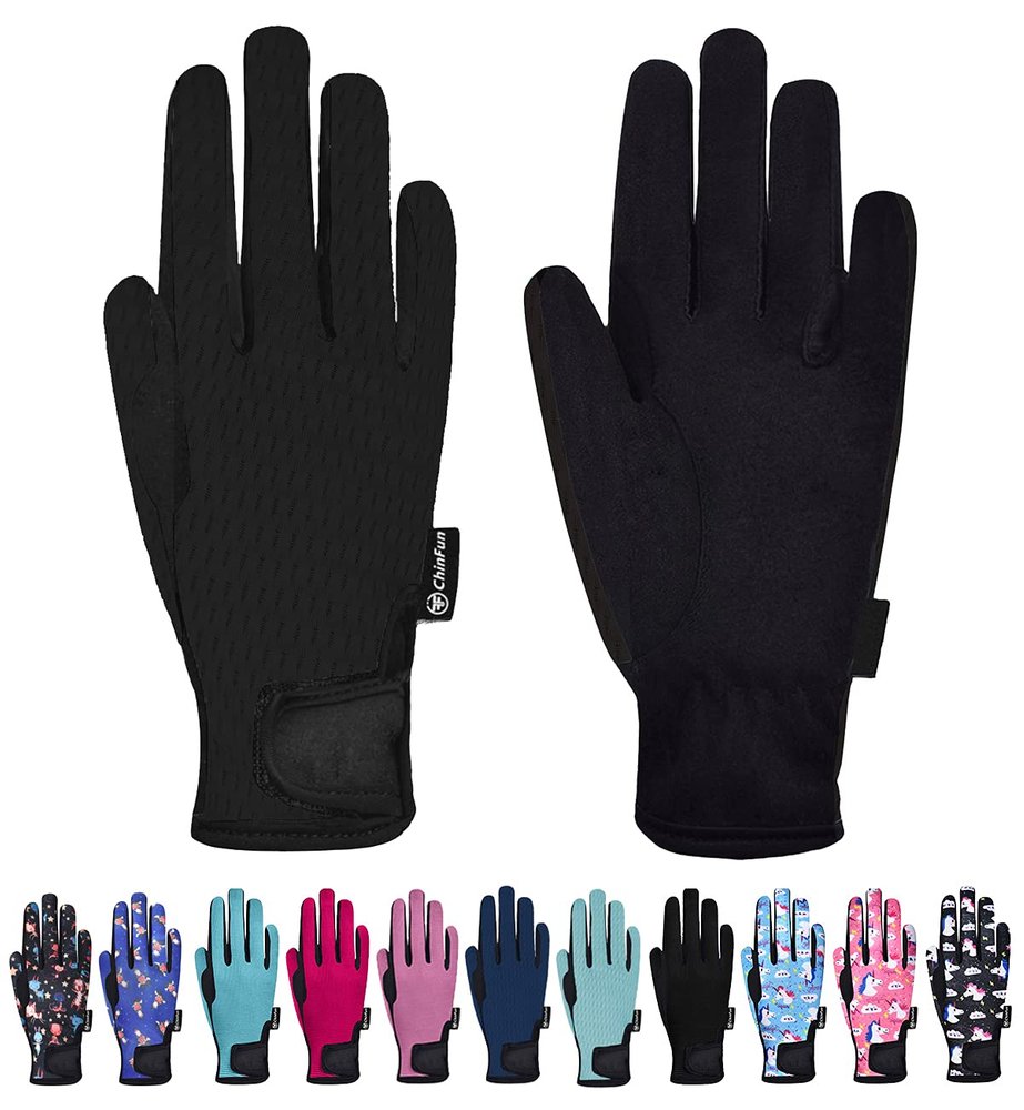 ChinFun Kids Horse Riding Gloves Child Summer Gloves Cycling Gloves Perfect for Cycling Riding Running Spring Outdoor Activities Cool Mesh Black Size L 10-12