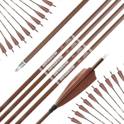 ZSHJGJR 32 inch Carbon Arrows - Woodgrain Arrows Shaft 4" Natural Feather & 100Gr Arrowhead Straightness .006 Hunting Arrows for Recurve Bow and Compound Bow Archery Targeting 6/12Pk