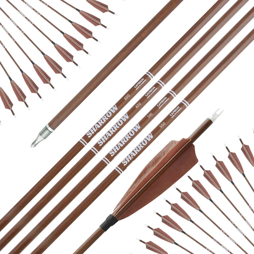 ZSHJGJR 32 inch Carbon Arrows - Woodgrain Arrows Shaft 4" Natural Feather & 100Gr Arrowhead Straightness .006 Hunting Arrows for Recurve Bow and Compound Bow Archery Targeting 6/12Pk