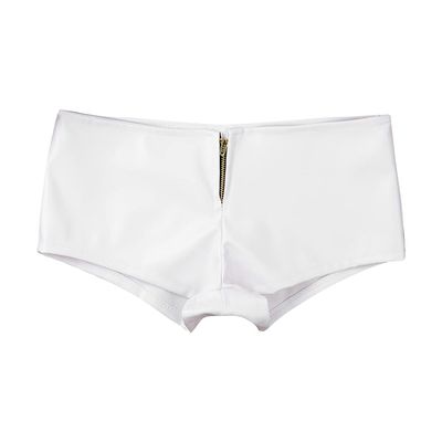 Kaerm Women Shiny Patent Leather Hot Pants Bottom Rave Dance Performance Booty Shorts Dancewear White Large
