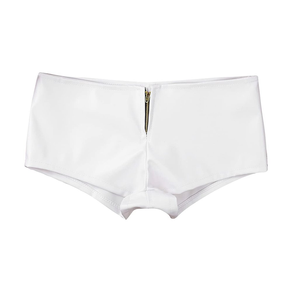Kaerm Women Shiny Patent Leather Hot Pants Bottom Rave Dance Performance Booty Shorts Dancewear White Large