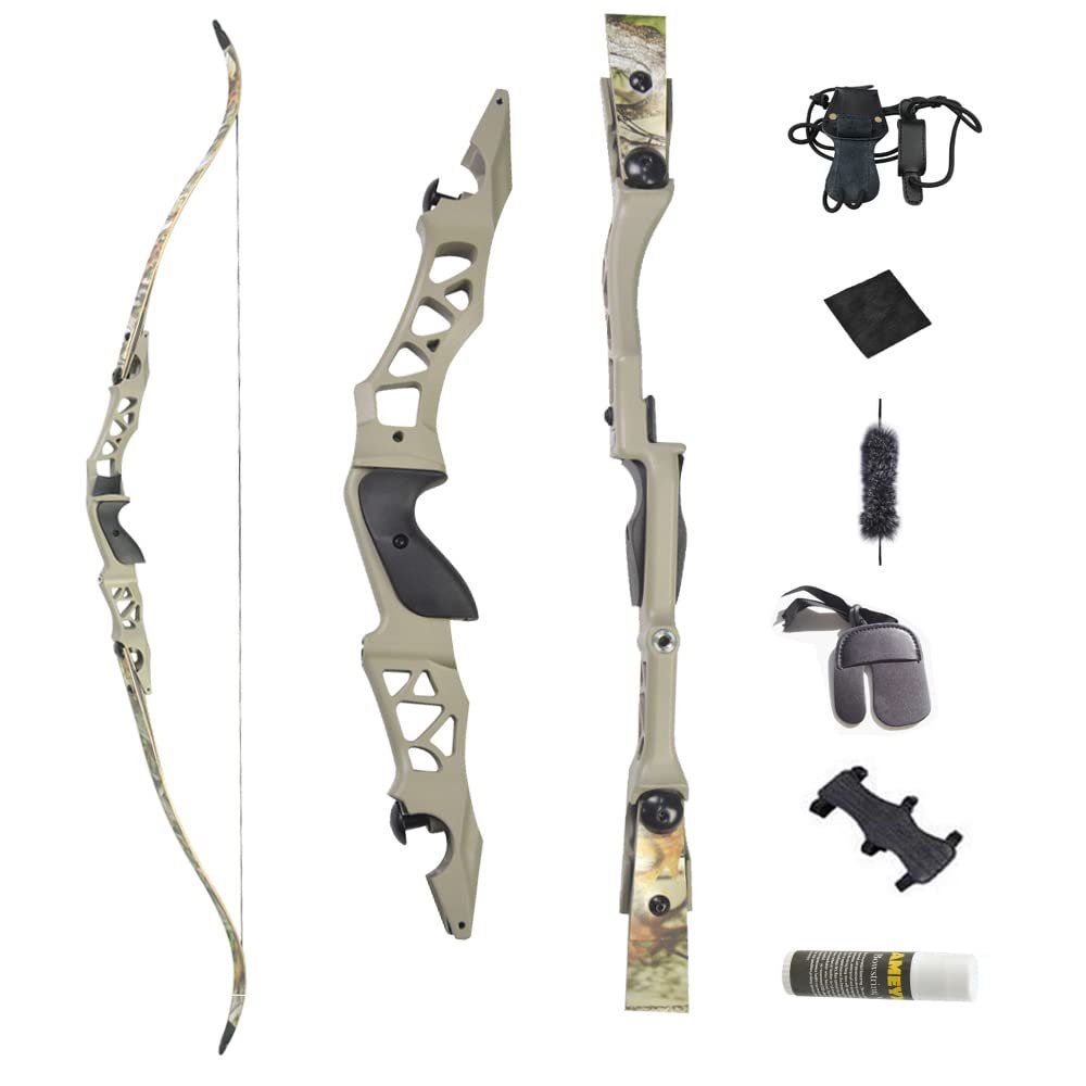 64 Inch ILF Takedown Recurve Bow 30-60Lbs Metal Bow Riser American Hunting Longbow Athletic Competition Bow Right Hand for Hunting Target Shooting (Earth, 30 Lbs)