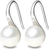 925 sterling silver hoop selection AAA+ quality 7.5-8mm white freshwater cultured pearl dangling earrings jewelry, designed for women view 1