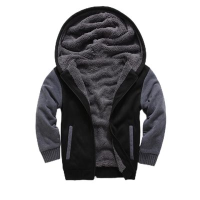 ZITY Boys Zip Up Hoodie Fleece Jacket Kids Sherpa Lined Sweatshirts Outerwear Warm Winter Coat Dark Black Grey 14-15 Years Old