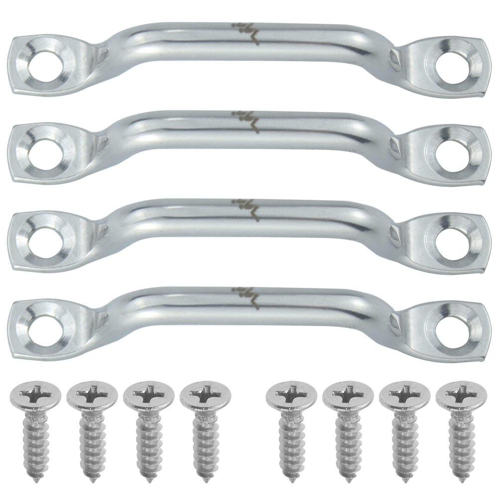 316 Stainless Steel Footman Loop (4 PCS) with Fast Installation Cross Flat Head Tapping Screws (16PCS) for Kayak Deck Loops, Bimini Top Strap, Tie Down Anchor Point, Jeep Corvette, Buggy (4 Pack)