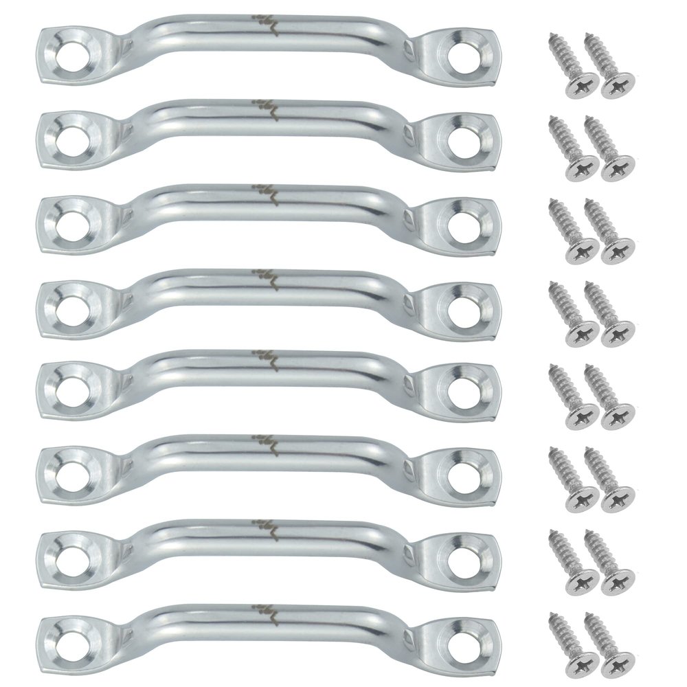 316 Stainless Steel Footman Loop (8 PCS) with Fast Installation Cross Flat Head Tapping Screws (16PCS) for Kayak Deck Loops, Bimini Top Strap, Tie Down Anchor Point, Jeep Corvette, Buggy (8 Pack)