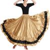 Backgarden Women Black Red Layers Satin Long Skirt for Spanish Flamenco Belly Dance Gypsy Mexico Ballet Folklorico Performance Costume (Dark Gold Theme) view 2