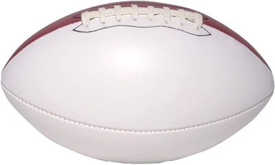 Ballstars Autograph Blank Mid-Size 9 Inch Football with Base | Official Size 3 | Football Trophy for Signing with Two White Panels