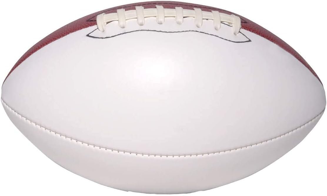Ballstars Autograph Blank Mid-Size 9 Inch Football with Base | Official Size 3 | Football Trophy for Signing with Two White Panels